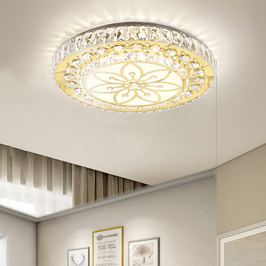 Golden Crystal Led Flushmount Ceiling Light - Modern 2 - Tier Round 3Rd Gear Flush Lighting