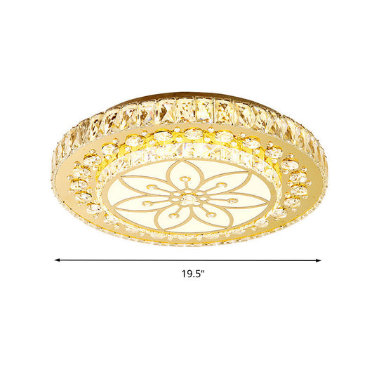 Golden Crystal Led Flushmount Ceiling Light - Modern 2 - Tier Round 3Rd Gear Flush Lighting