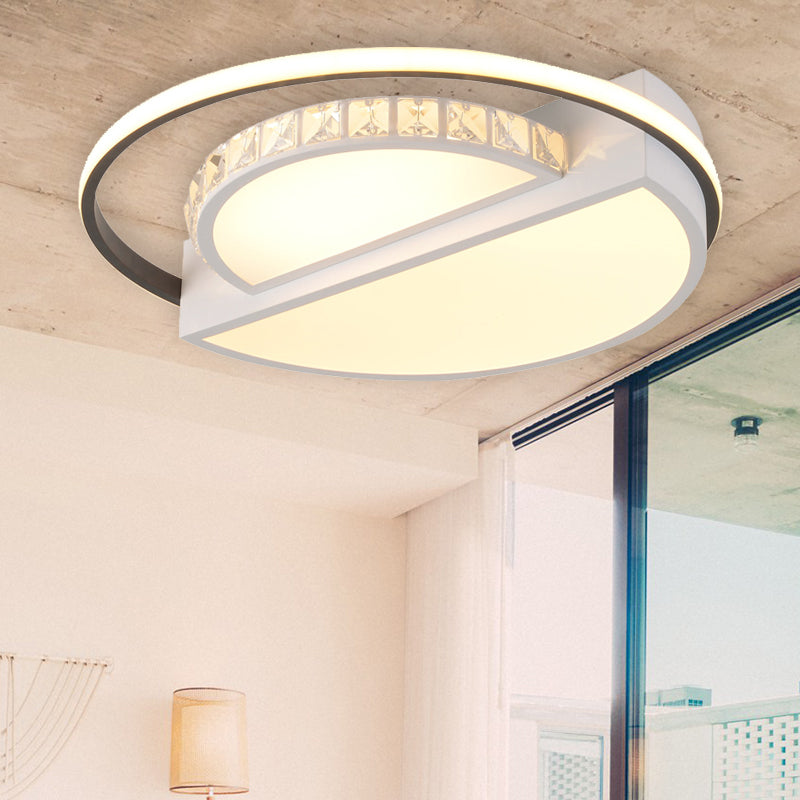 Simple White Round Led Crystal Flush Mount Ceiling Light - Perfect For Living Rooms