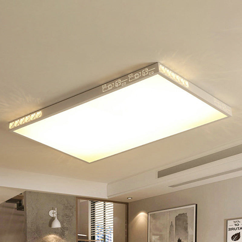 Flush Mounted Led Crystal Ceiling Light With Acrylic Shade - Rectangle/Round Options