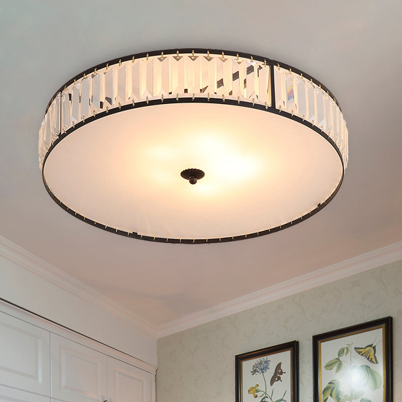 Sleek Crystal Drum Ceiling Mount Light Fixture - 14/21.5 W White 3/5 Lights Ideal For Bedroom