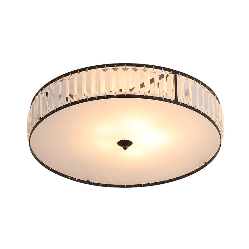 Sleek Crystal Drum Ceiling Mount Light Fixture - 14’/21.5’ W White 3/5 Lights Ideal For Bedroom
