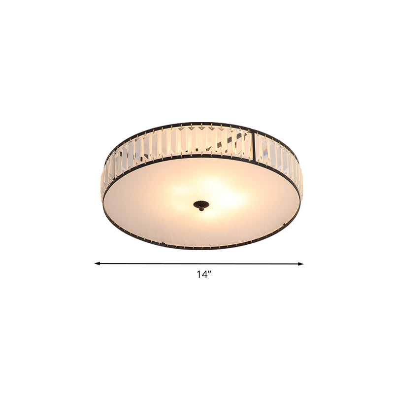 Sleek Crystal Drum Ceiling Mount Light Fixture - 14’/21.5’ W White 3/5 Lights Ideal For Bedroom