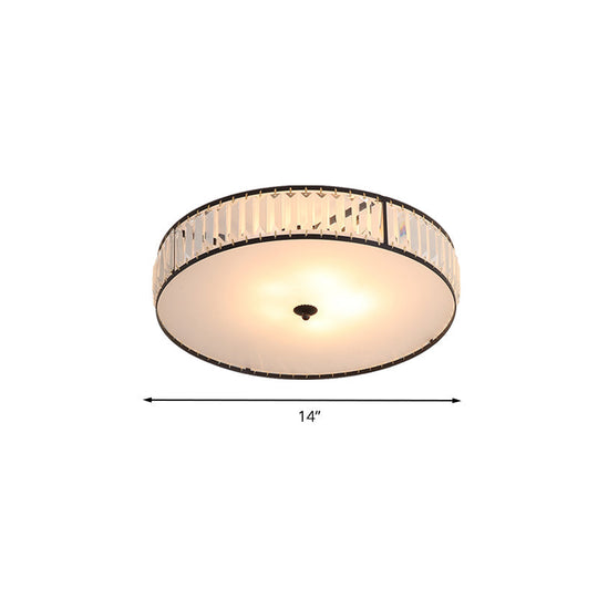 Sleek Crystal Drum Ceiling Mount Light Fixture - 14’/21.5’ W White 3/5 Lights Ideal For Bedroom