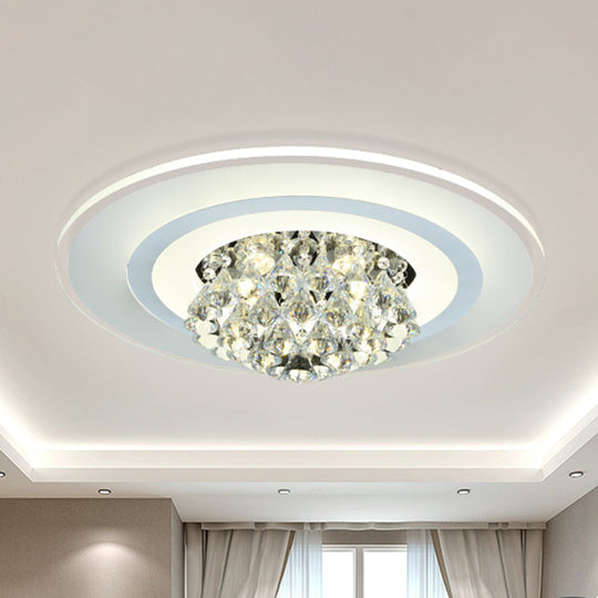 18’/23.5’ Led Round Flush Light Fixture - Elegant White Crystal Mount Lighting For Living Room