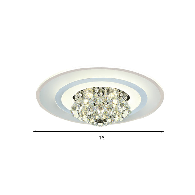 18’/23.5’ Led Round Flush Light Fixture - Elegant White Crystal Mount Lighting For Living Room