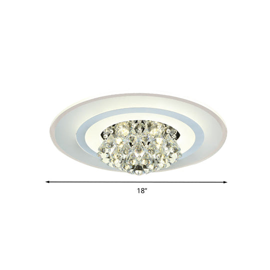 18’/23.5’ Led Round Flush Light Fixture - Elegant White Crystal Mount Lighting For Living Room