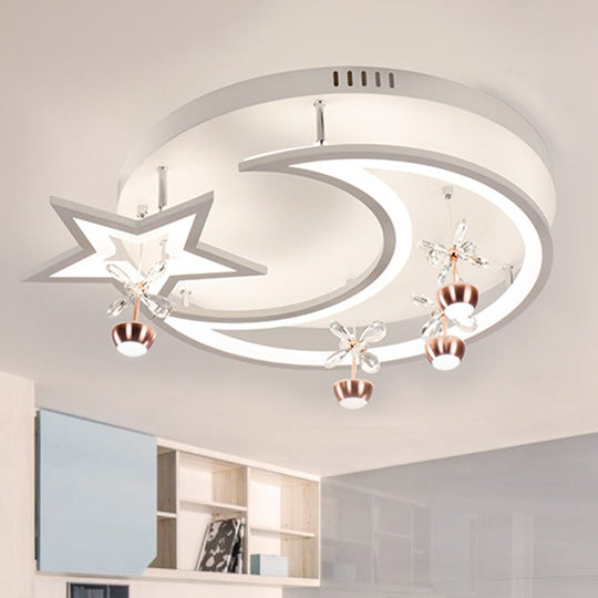 Led Acrylic Flush Ceiling Light - Modern Style White Star Moon Bedroom Lamp In 3 Color Options /