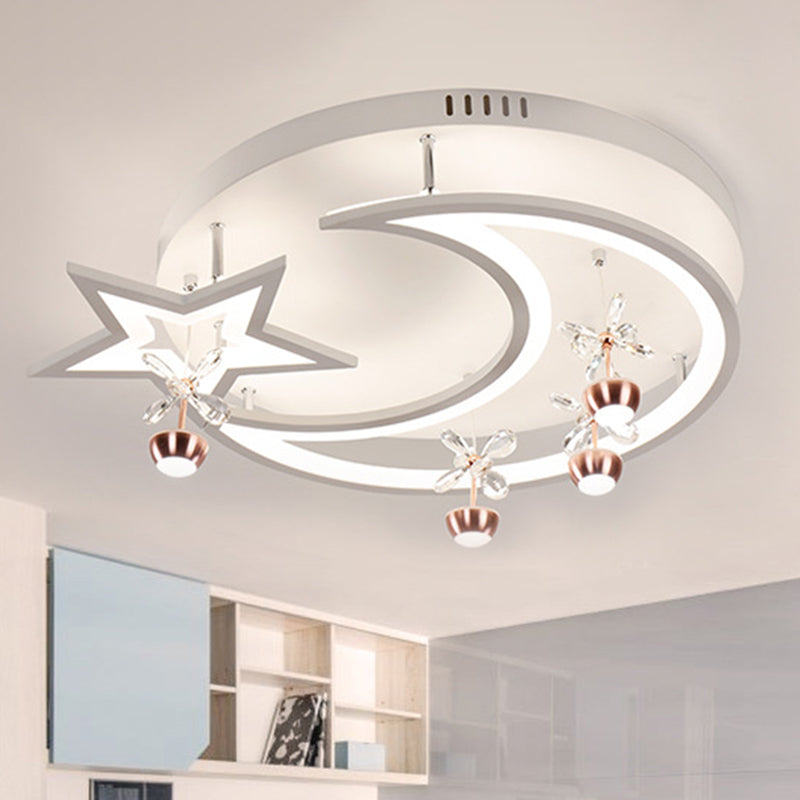 Led Acrylic Flush Ceiling Light - Modern Style White Star Moon Bedroom Lamp In 3 Color Options /