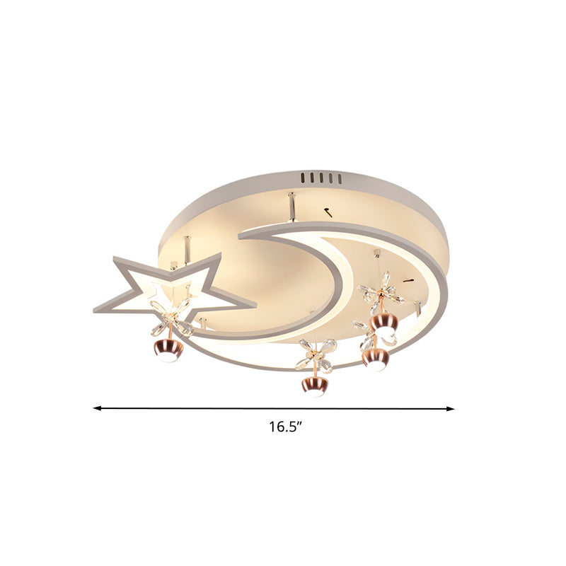 Led Acrylic Flush Ceiling Light - Modern Style White Star Moon Bedroom Lamp In 3 Color Options