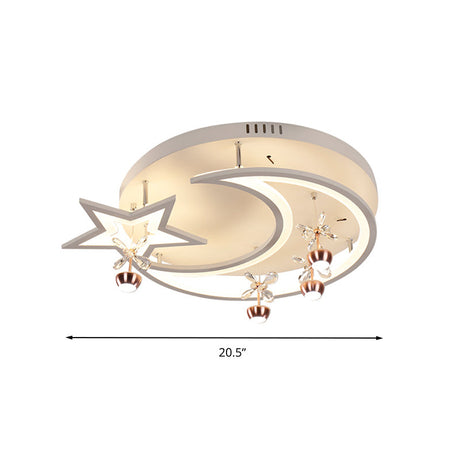 Led Acrylic Flush Ceiling Light - Modern Style White Star Moon Bedroom Lamp In 3 Color Options