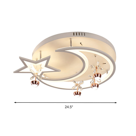 Led Acrylic Flush Ceiling Light - Modern Style White Star Moon Bedroom Lamp In 3 Color Options