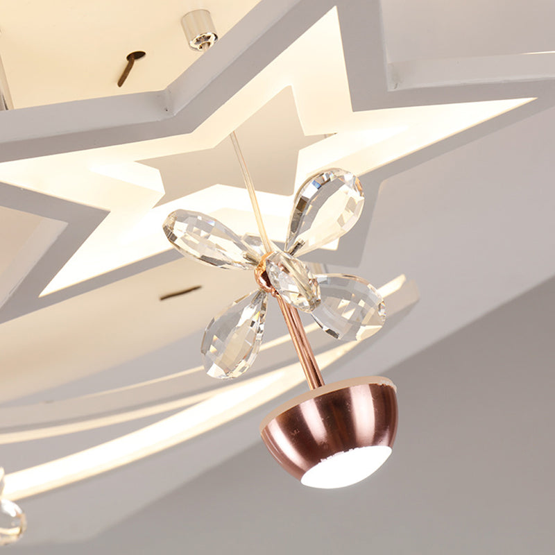 Led Acrylic Flush Ceiling Light - Modern Style White Star Moon Bedroom Lamp In 3 Color Options