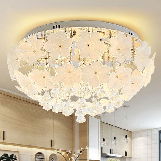 Amelia’s Glowing Elegance: Petal Flush Mount Light With Modern Crystal Flai Ceiling Lamp > Led