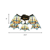Tiffany Stained Glass Ceiling Light With 5 Scalloped Heads In Antique Bronze - Perfect For Bedroom