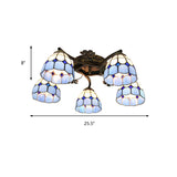 Tiffany Stained Glass Ceiling Light With 5 Scalloped Heads In Antique Bronze - Perfect For Bedroom