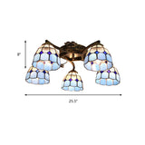 Tiffany Stained Glass Ceiling Light With 5 Scalloped Heads In Antique Bronze - Perfect For Bedroom