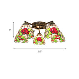 Tiffany Stained Glass Ceiling Light With 5 Scalloped Heads In Antique Bronze - Perfect For Bedroom