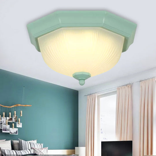 Macaron Style Flush Ceiling Light With Ridge Glass Dome Shape - Ideal For Balcony Green / 12.5