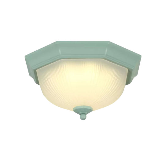 Macaron Style Flush Ceiling Light With Ridge Glass Dome Shape - Ideal For Balcony