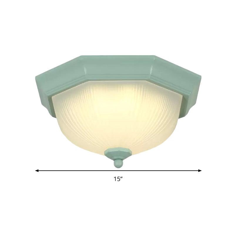 Macaron Style Flush Ceiling Light With Ridge Glass Dome Shape - Ideal For Balcony