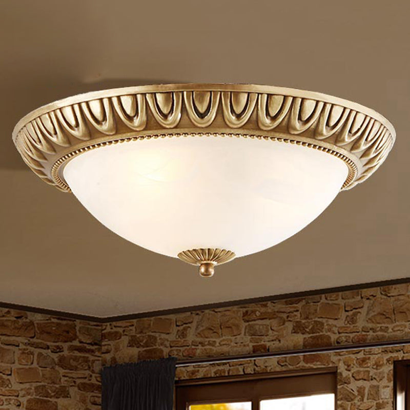 Traditional Frosted Glass Flush Mount Ceiling Light With 4 Brass Lights - Ideal For Living Room