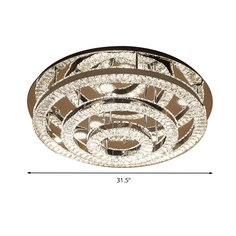 Modern Chrome Crystal Flush Mount Led Ring Light Fixture For Bedroom - 21.5’/31.5’ Wide