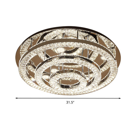 Modern Chrome Crystal Flush Mount Led Ring Light Fixture For Bedroom - 21.5/31.5 Wide