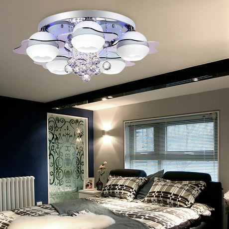 Modern Crystal Ball Flower Ceiling Light Gray Flush Mounted With 3/5/7 Heads In Warm/White