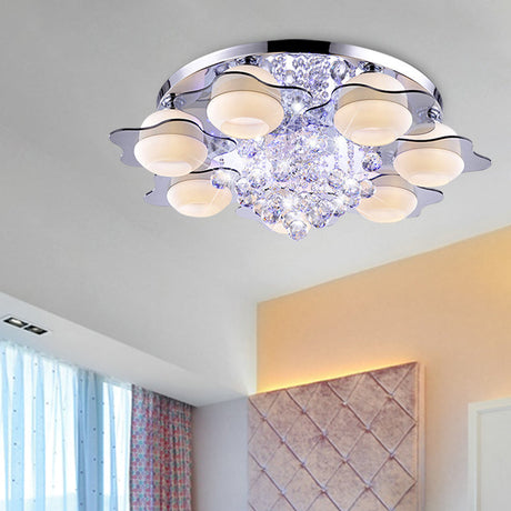 Modern Crystal Ball Flower Ceiling Light Gray Flush Mounted With 3/5/7 Heads In Warm/White