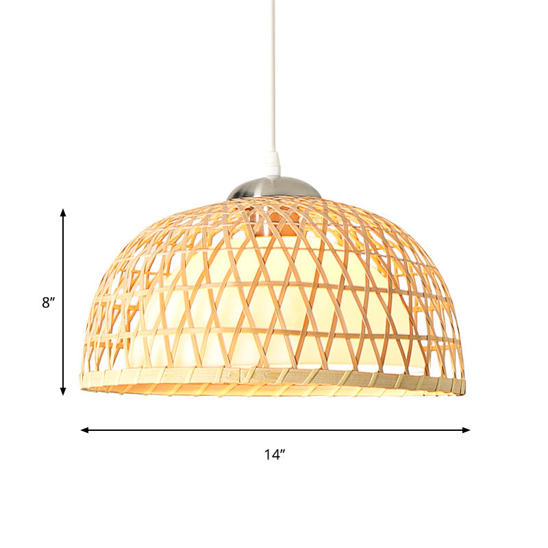 Modern Bamboo Dome Pendant Light Fixture For Dining Room With 1 Bulb