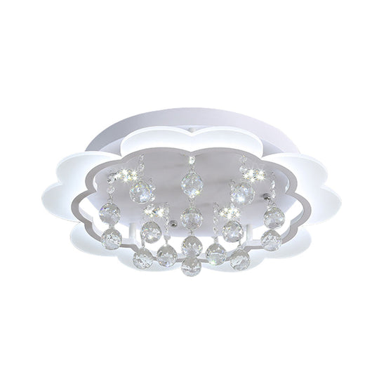 Modern Crystal Ball Flush Mount Light - White Flower Design 22/25.5/31.5 Wide Led Ceiling With