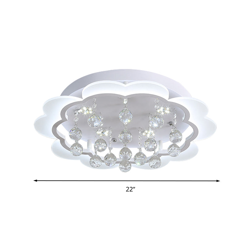 Modern Crystal Ball Flush Mount Light - White Flower Design 22’/25.5’/31.5’ Wide Led Ceiling