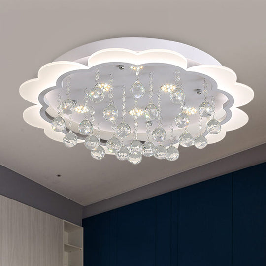 Modern Crystal Ball Flush Mount Light - White Flower Design 22/25.5/31.5 Wide Led Ceiling With