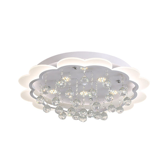 Modern Crystal Ball Flush Mount Light - White Flower Design 22/25.5/31.5 Wide Led Ceiling With