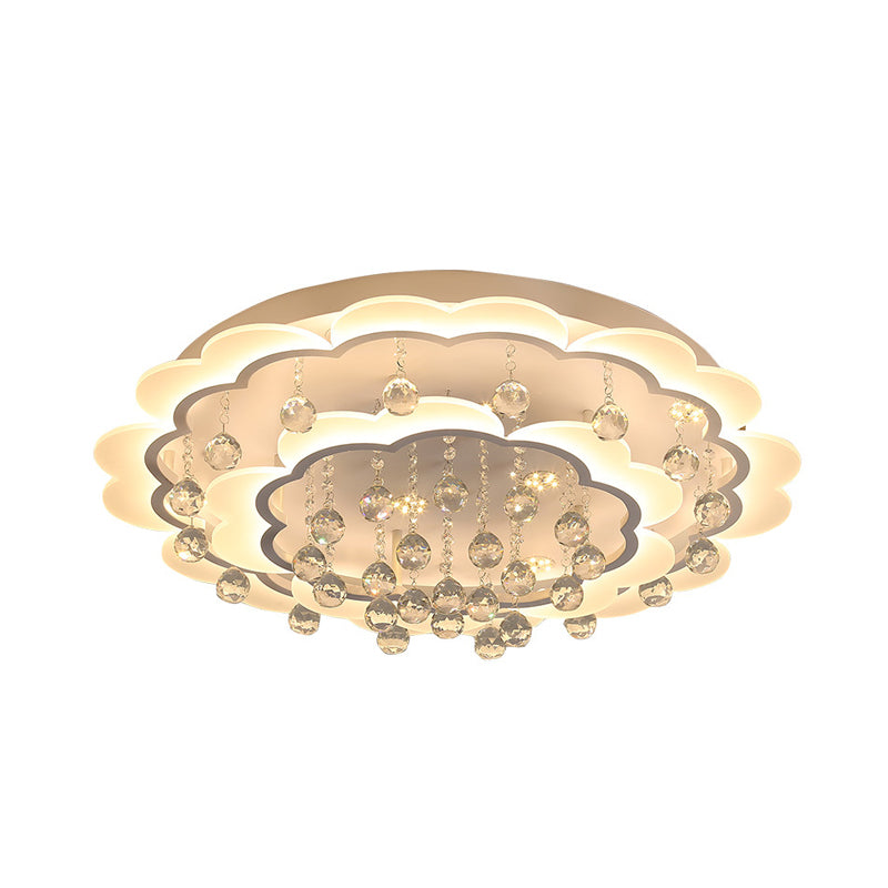 Modern Crystal Ball Flush Mount Light - White Flower Design 22’/25.5’/31.5’ Wide Led Ceiling