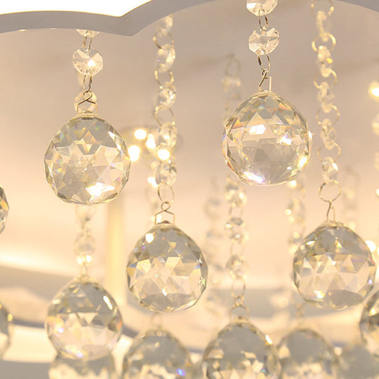 Modern Crystal Ball Flush Mount Light - White Flower Design 22’/25.5’/31.5’ Wide Led Ceiling