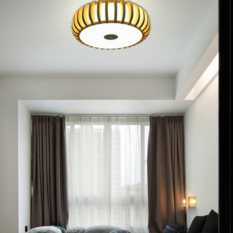 Bamboo Donut Flush Mount 3 - Bulb Ceiling Chandelier - 17’/21’ Wide Traditional Wood Design