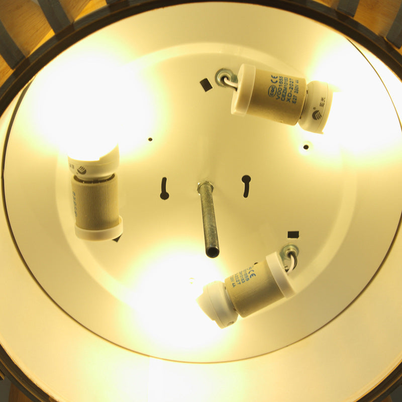 Bamboo Donut Flush Mount 3 - Bulb Ceiling Chandelier - 17’/21’ Wide Traditional Wood Design