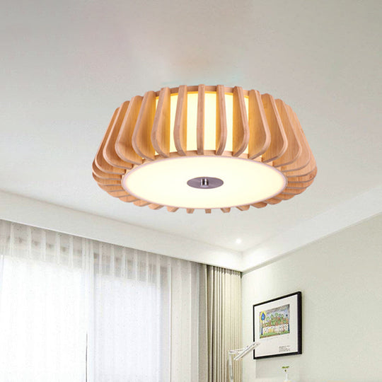 Modern Bamboo Flush Light Fixture - Tapered Design Wood Ceiling Mounted 19.5’/23.5’ Wide 1 Bulb