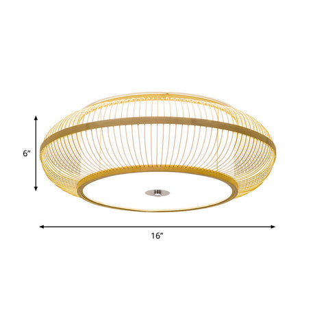 Bamboo Led Flush Mount Lamp For Living Room - Traditional Wood Cylinder/Donut Design