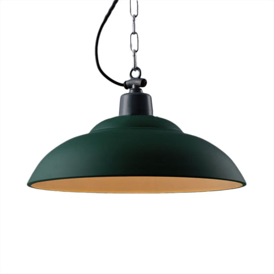 Vintage Style Metallic Hanging Lamp With Chain - Black/Green Bowl Indoor Pendant Light