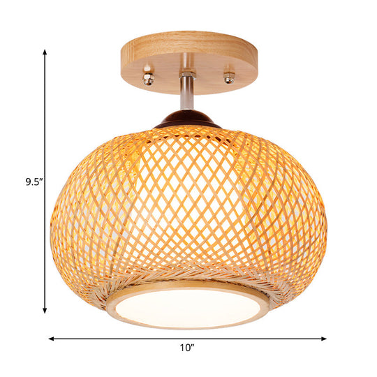 Bamboo Wood Lantern Semi-Flush Mount Ceiling Fixture - 10’/14’/16’ Wide