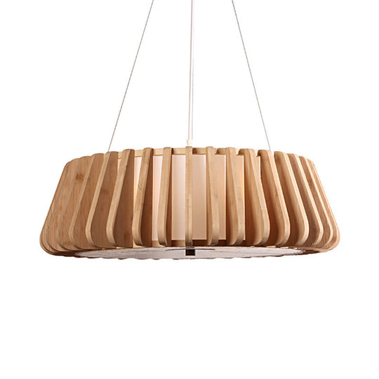 Wide Tapered Suspension Lighting - Traditional Wood 1-Bulb Nickel Hanging Ceiling Light 19.5’/23.5