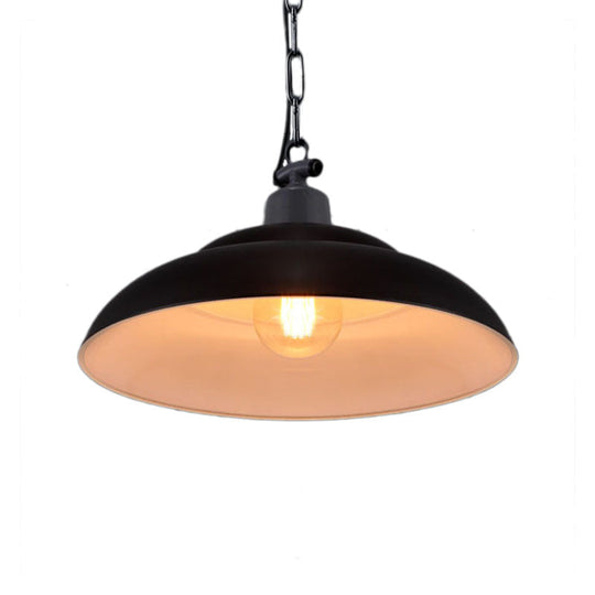 Vintage Style Metallic Hanging Lamp With Chain - Black/Green Bowl Indoor Pendant Light