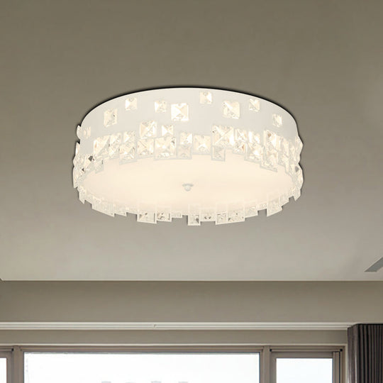 Modern Crystal Flushmount Lighting - White 3-Bulb Ceiling Fixture