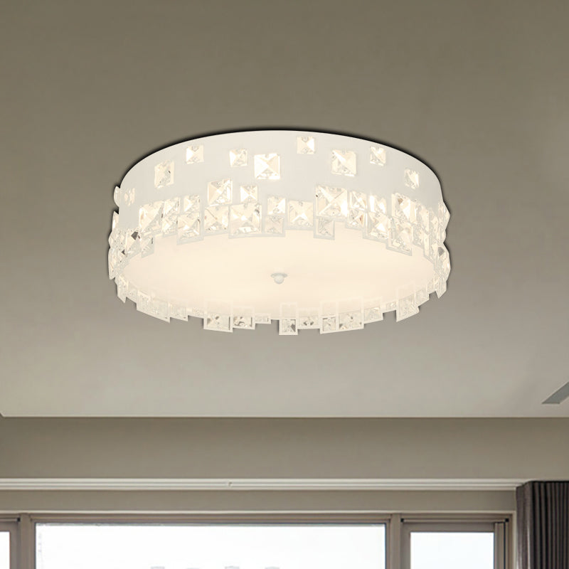Modern Crystal Flushmount Lighting - White 3-Bulb Ceiling Fixture