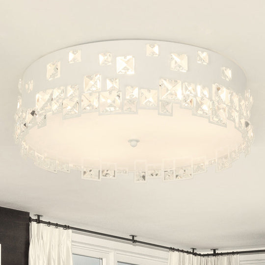 Modern Crystal Flushmount Lighting - White 3-Bulb Ceiling Fixture