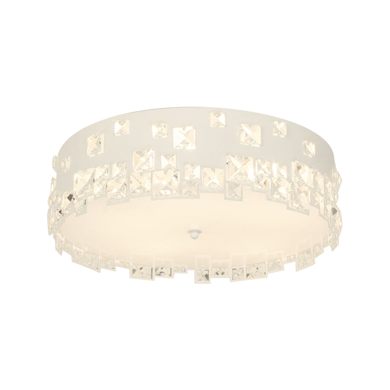 Modern Crystal Flushmount Lighting - White 3-Bulb Ceiling Fixture