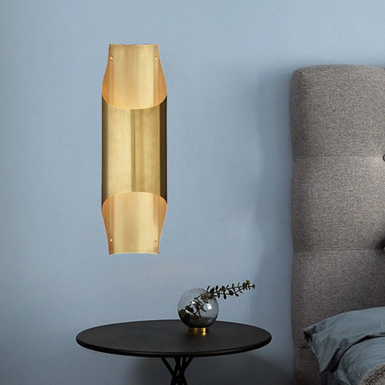Gold Flush Sconce Light With Minimal Beveled Piping 2 Bulbs Metallic Indoor Wall Lamp Up And Down